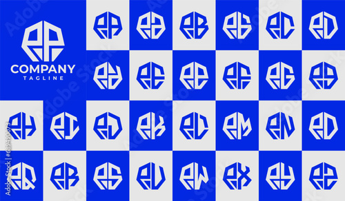  Modern line heptagon initial letter P PP logo design set