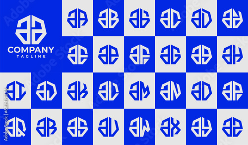 Modern line heptagon lowercase letter A AA logo design set photo