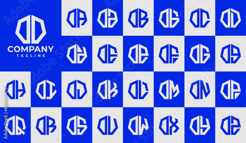  Modern line heptagon initial letter O OO logo design, number 0 00 set