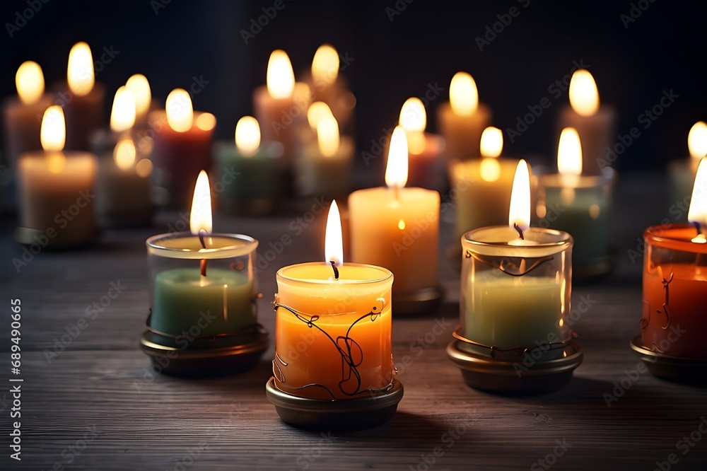 All Saints Day a Christian Holy Day. candle light glowing on table, faith, religion concept.