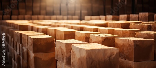 Rows of silica bricks stored in factory warehouse.