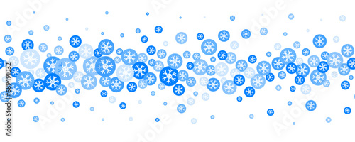 Snowflakes vector background. Winter holiday decor with blue crystal elements. Graphic icy frame isolated on white backdrop.