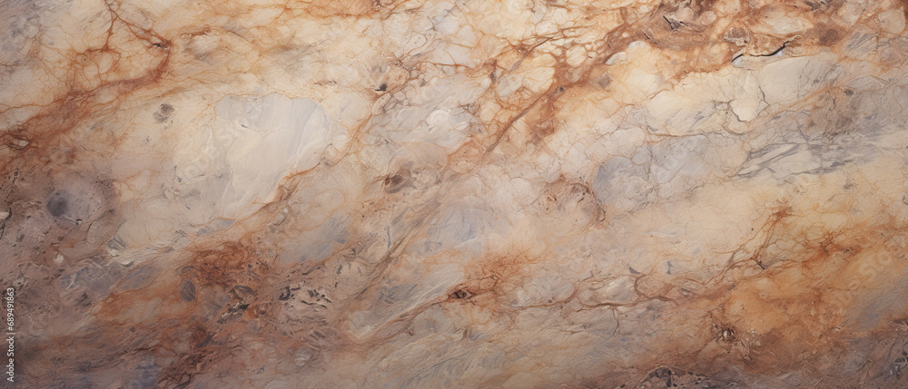 An intimate glimpse at a rugged stone, its earthy hues of brown and beige igniting a primal sense of wonder and resilience, marble texture, Colorful background with copy space for design