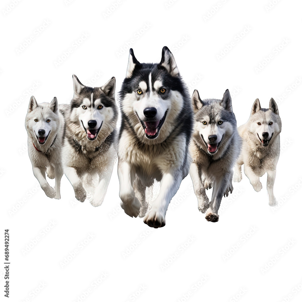 Pack of Husky Dogs Running