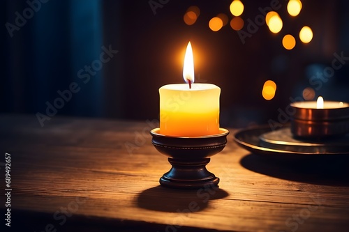 Christian Holy Day. candle light glowing on table, Reflection, faith, Prayer.
