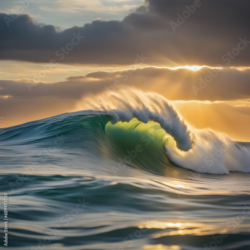 Golden Symphony: The Captivating Dance of Sunlit Waves at Twilight