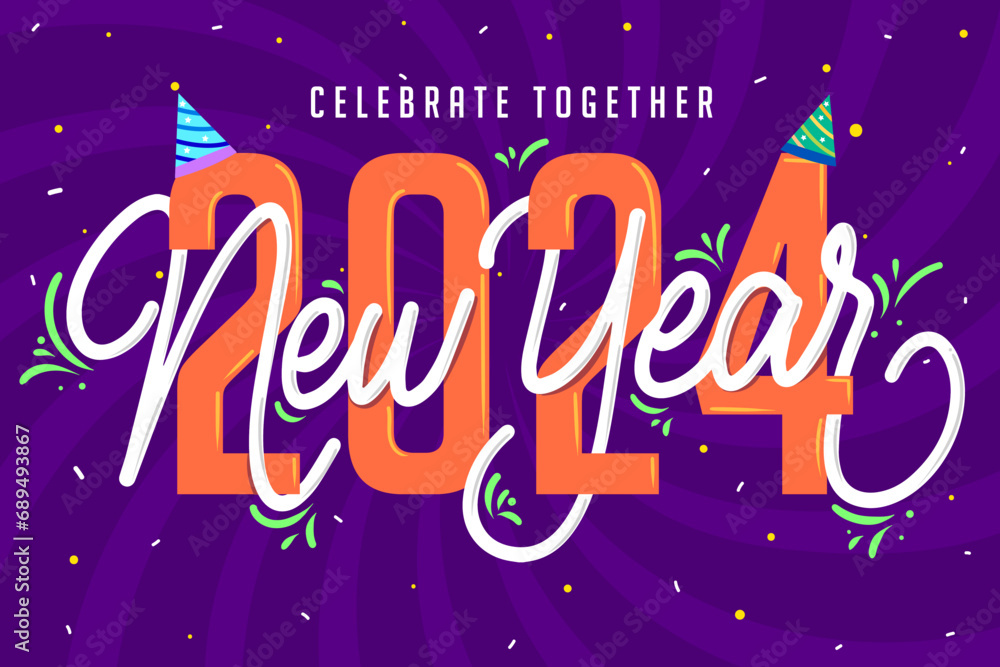 Vector Graphic Happy New Year lettering design in graffiti style. Colorful greeting text
