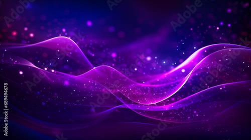 Digital purple particles wave and light abstract background with shining dots stars. Purple, blue, navy, and pink modern copy space banner. Abstract bokeh sparkle graphic resource background by Vita