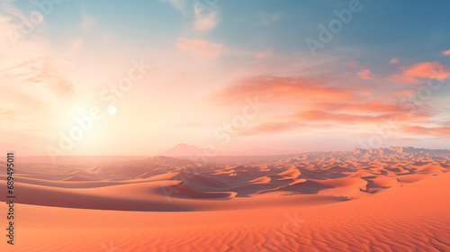 Vast sandy seascape with a scorching sun positioned above
