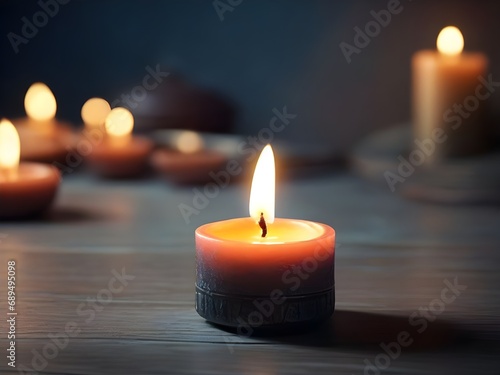 All Saints Day a Christian Holy Day. candle light glowing on table, faith, religion concept.