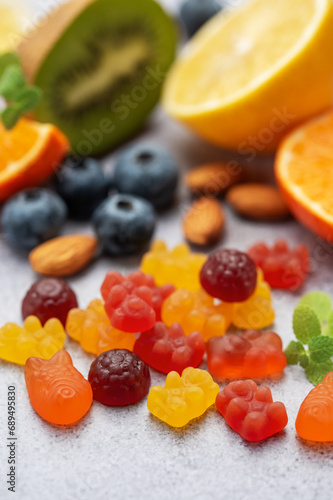 Chewable gummy vitamins and fruits