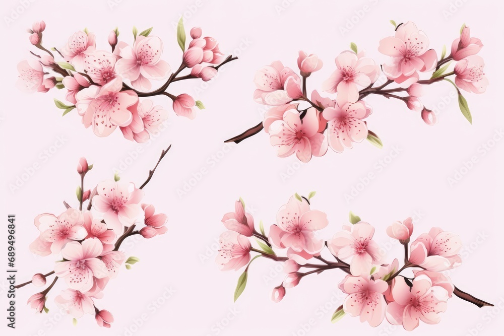 cherry blossom sakura flowers set. Cherry blossom vector illustration, A set of cherry blossom branches with flowers and buds, AI Generated cherry blossom sakura flowers set. Cherry blossom vector illustration, A set of cherry blossom branches with flowers and buds, AI Generated