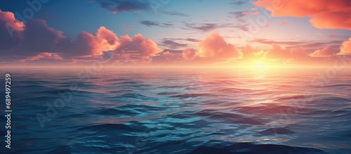 Gorgeous serene scene: Sunset over ocean, with sky, clouds, and water. © 2rogan