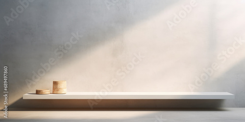 Empty grey colored wall and floor with lighting for product background.