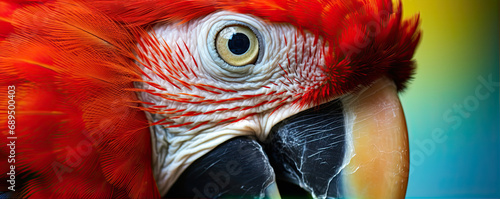 Ara colorful bird, Scarlet macaws, copy space for text.