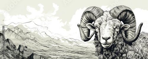 Sheep in engrve shape or black ink drawn on white paper or background. photo