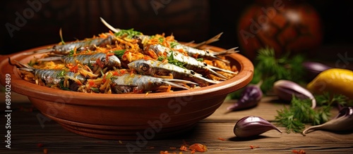 Hamsili pilav - special Turkish dish with anchovies from the Black Sea. photo