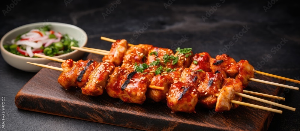 Korean street food with fish cake skewers in soup. Korean street food with fish cake skewers in soup.