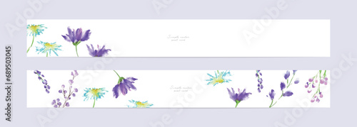 水彩画。水彩タッチの花のイラストポストカードテンプレートセット。フラワーイラストの招待状。Watercolor. Watercolor touch floral illustration postcard template set. Flower illustration invitations.