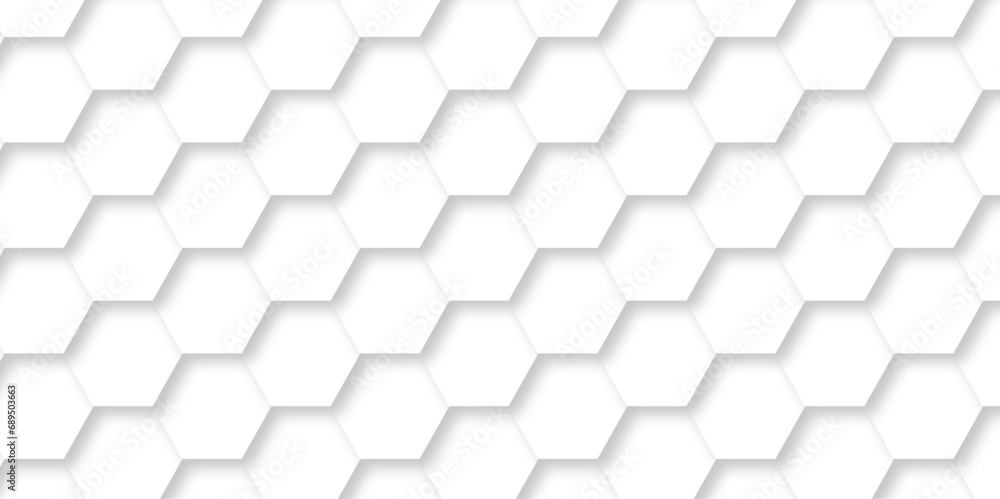 Fototapeta premium Abstract hexagons White Hexagonal Background. Luxury honeycomb grid White Pattern. Vector Illustration. 3D Futuristic abstract honeycomb mosaic white background. geometric mesh cell texture.