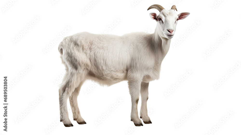 A white goat with horns, isolated on transparent or white background, png A white goat with horns, isolated on transparent or white background, png