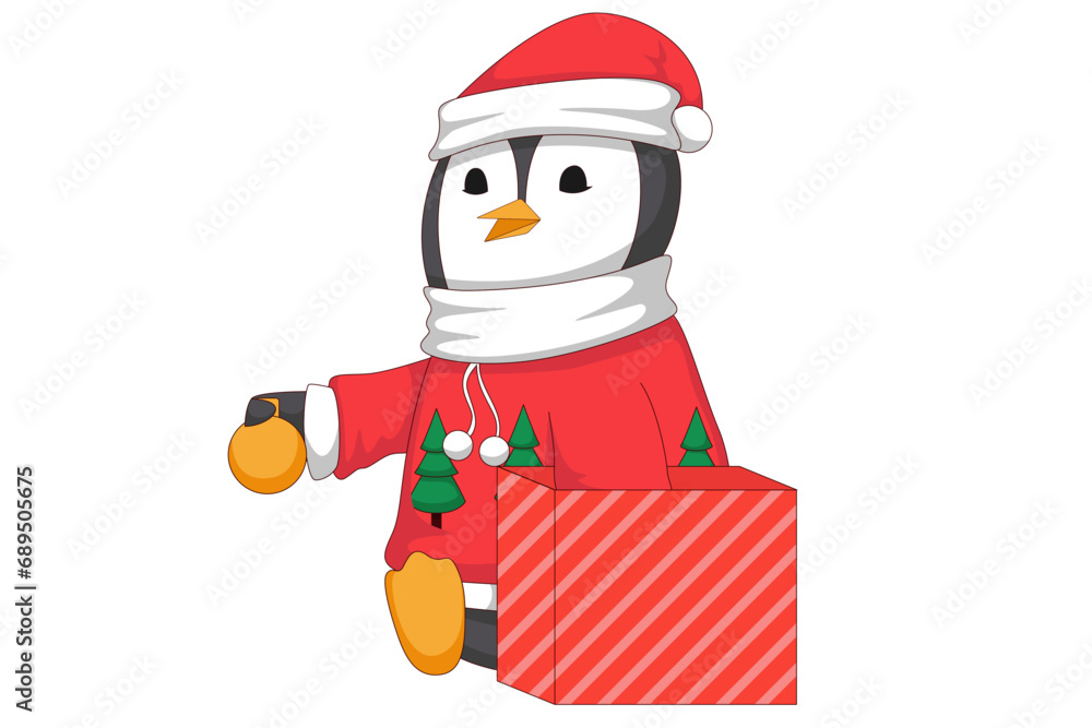 Cute Christmas Penguin Character Design Illustration