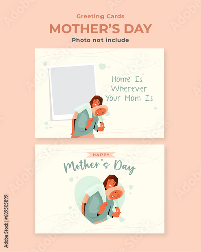 Greeting card of vector of a girl being carried by her mother