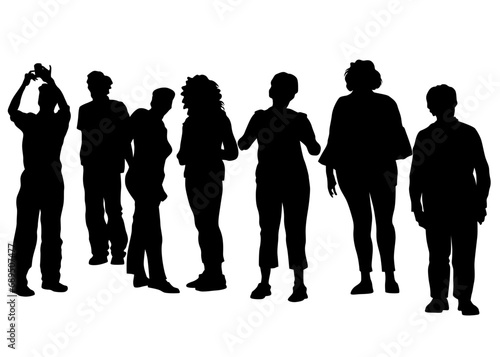 Big crowds people on street. Isolated silhouette on a white background