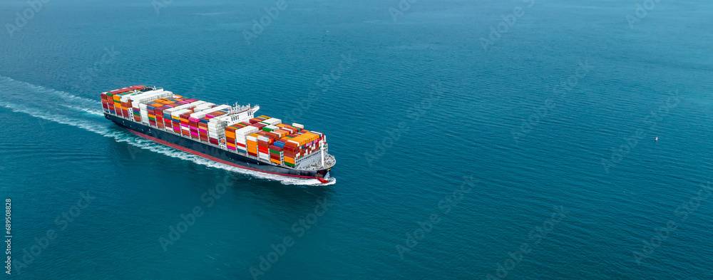 Aerial view container cargo maritime ship freight shipping by container cargo ship, Global business import export commercial trade logistic container cargo freight shipping.
