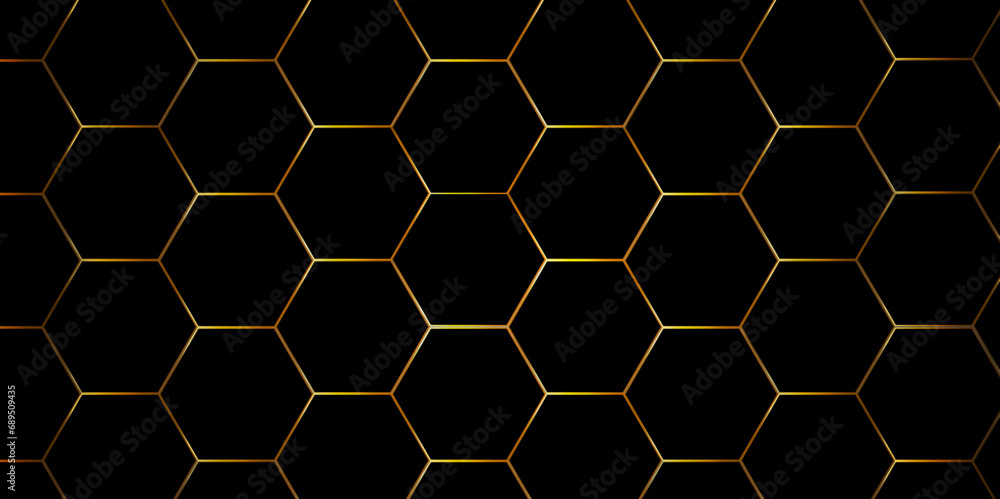 Seamless pattern with hexagonal black and gray technology line paper background. Hexagonal vector grid tile and mosaic structure mess cell. dark black hexagon honeycomb geometric gold line copy space. Seamless pattern with hexagonal black and gray technology line paper background. Hexagonal vector grid tile and mosaic structure mess cell. dark black hexagon honeycomb geometric gold line copy space.