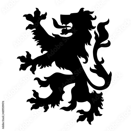 Heraldic lion black silhouette. Template, pattern, symbol, sign, line, icon, silhouette, tattoo. Isolated vector illustration. photo