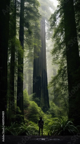 Wallpaper Mural A man standing in front of a large tree in the forest. Generative AI. Torontodigital.ca