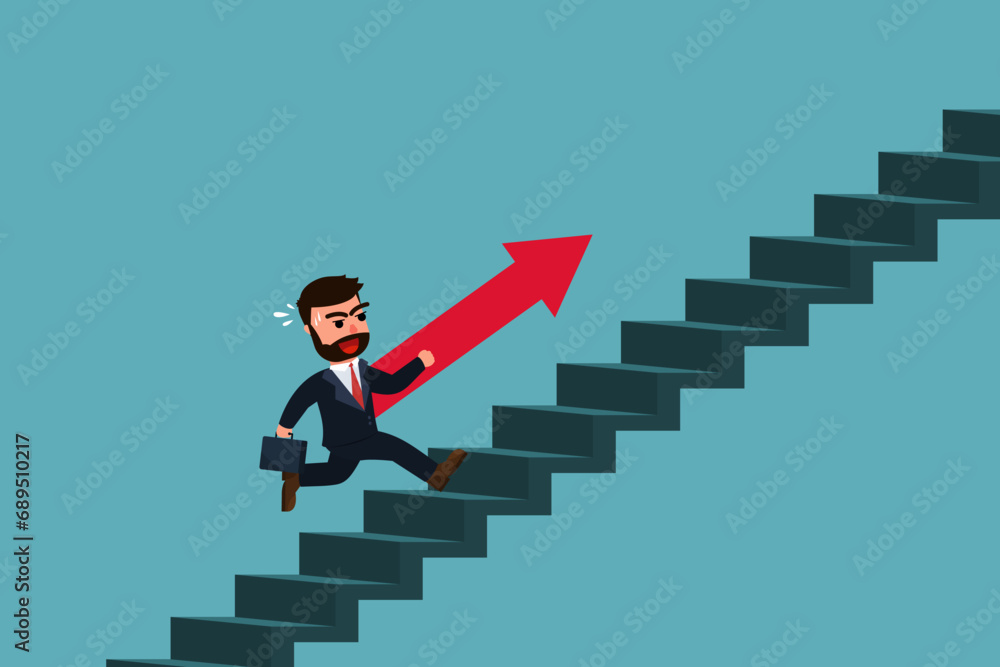 Stairs that leads to success. Businessman try rising up the stairs go to success. Business Concept. Vector illustration Stairs that leads to success. Businessman try rising up the stairs go to success. Business Concept. Vector illustration
