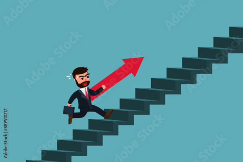 Stairs that leads to success. Businessman try rising up the stairs go to success. Business Concept. Vector illustration