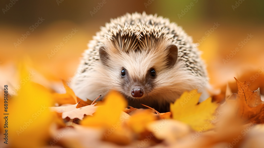 Cute Hedgehog on Autumn Leaves. Generative ai Cute Hedgehog on Autumn Leaves. Generative ai