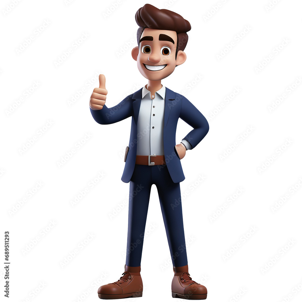 3d illustration of cartoon man showing thumbs up 3d illustration of cartoon man showing thumbs up