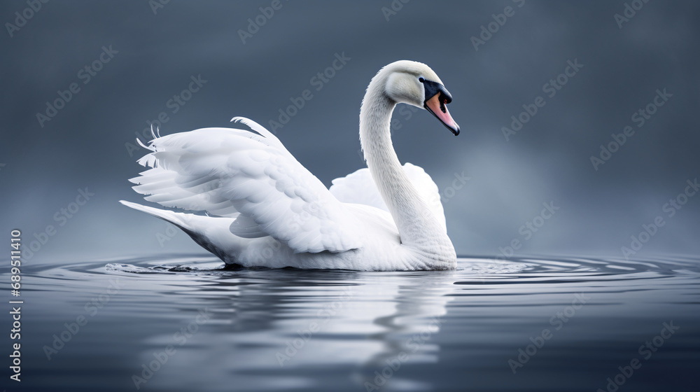 Elegant Swan Gliding Across Quiet Pond Waters. Generative ai Elegant Swan Gliding Across Quiet Pond Waters. Generative ai