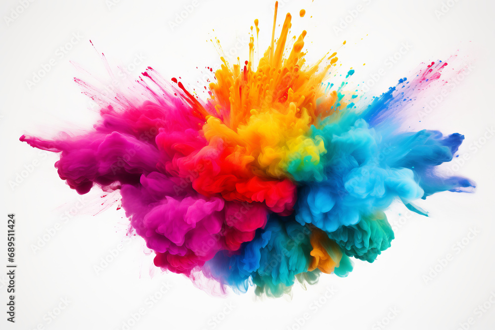 Splatter of vivid colored powder against a black background. The vibrant blast is AI Generative.