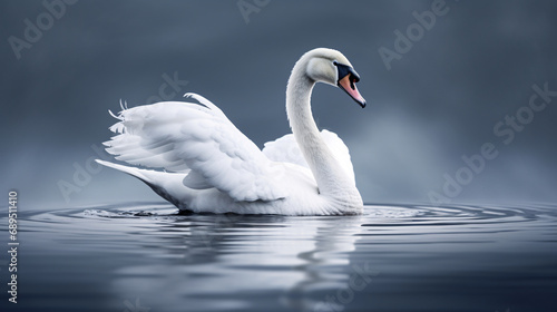 Elegant Swan Gliding Across Quiet Pond Waters. Generative ai