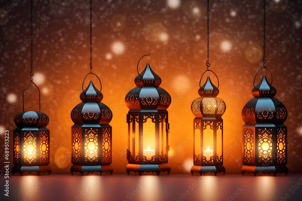 Fototapeta premium ramadan Kareem, Ramadan crescent moon, Eid Mubarak Islamic festival social media banner and Eid Mubarak Post Template, isolated background