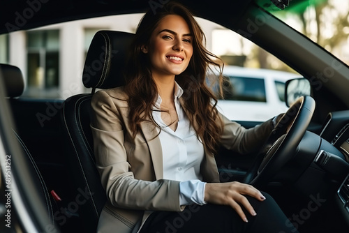 Beautiful young businesswoman driving a car. © YULIYA