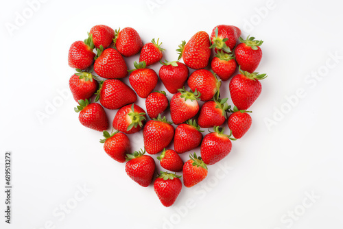 .Strawberries in the shape of a heart on a white background.