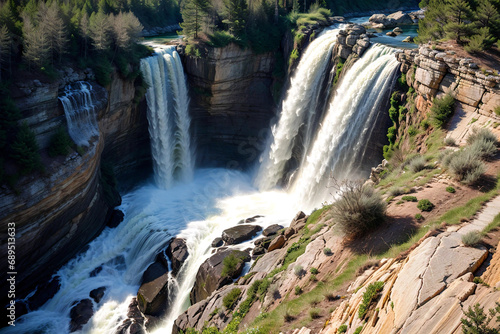 Landscape - nature summer waterfall