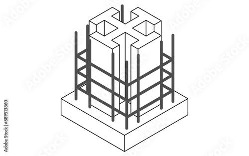 Illustrative illustration of building structure, isometric illustration of steel reinforced concrete (SRC)