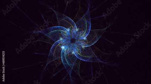 3D manual rendering abstract blue fractal light background
