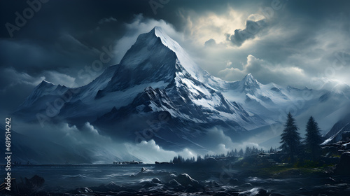 Snowy Peak's Majesty Mountain Landscape background