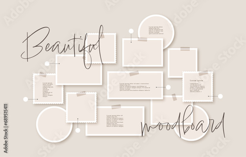 Vector photo collage template moodboard pictures grids vector illustration