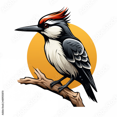 Cute woodpecker bird cartoon illustration isolated on white background © Malindu