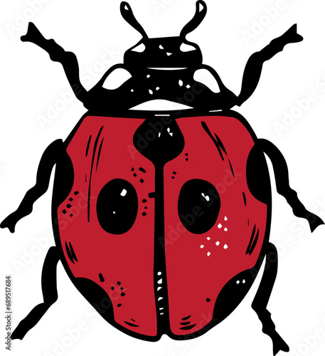 Single sketch style red ladybug illustration black lineart isolated on white background