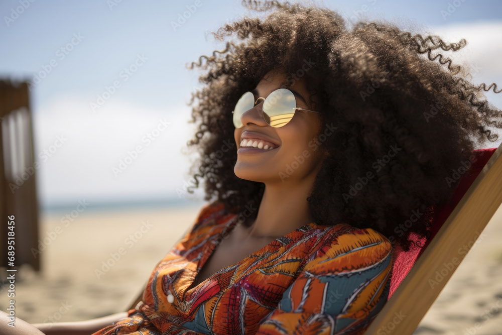 Portrait of smiling African American woman on the beach